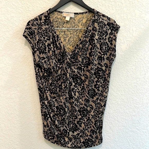 Michael Kors Black And Beige Floral Top In Size Small - Picture 1 of 10